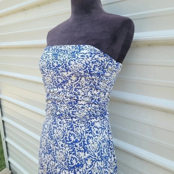 The Limited Blue Floral Strapless Boho Print Lightweight Stretch Maxi Dress Sz M - Picture 4 of 16